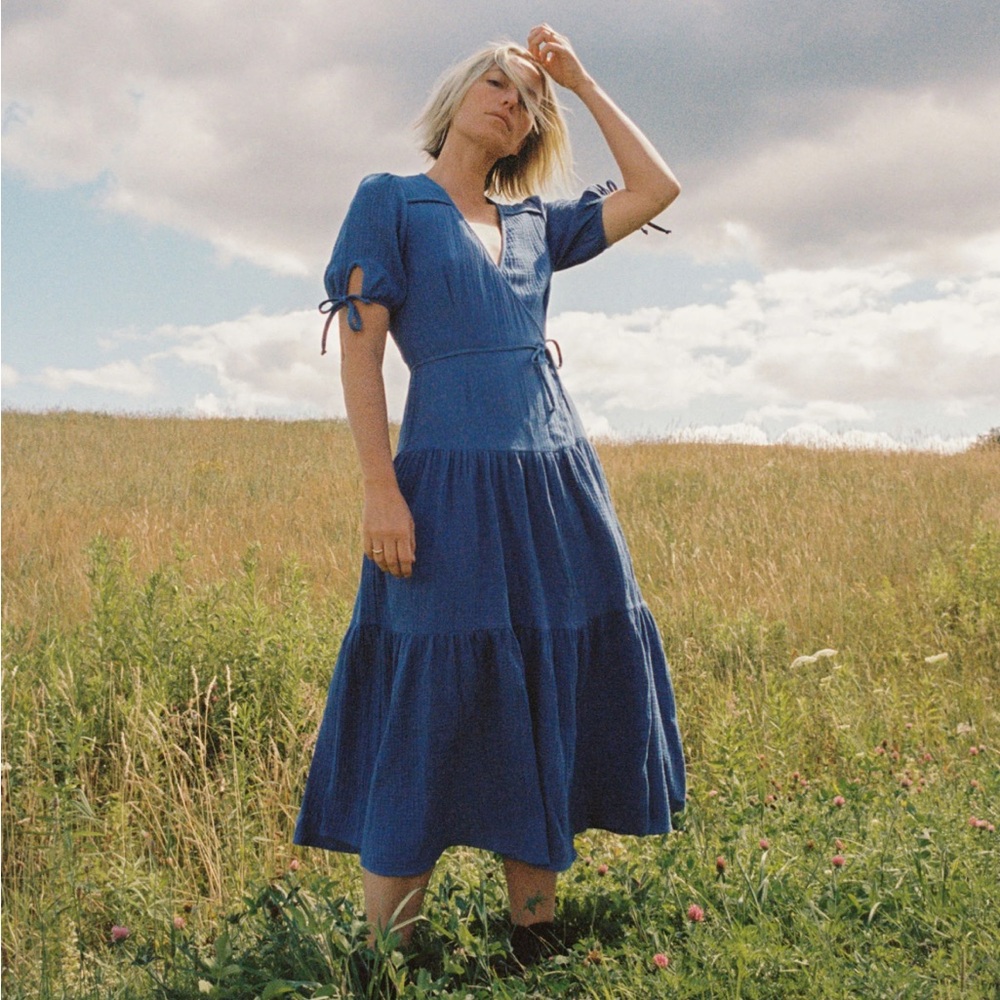 The Augusta Dress Lapis Gauze NWT